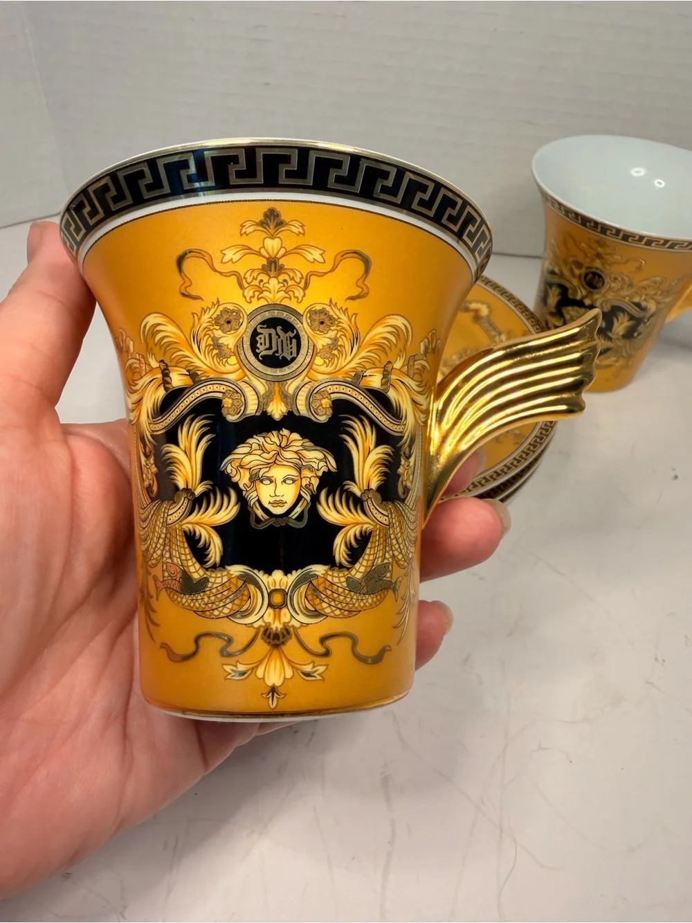 Medusa Premium Porcelain 6-Pc. 24K Gold Plated, Versace Inspired Design, Coffee